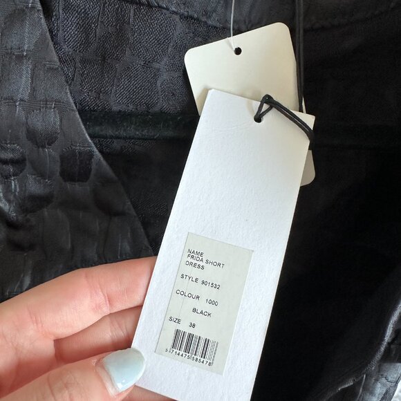 NWT Rotate Birger Christensen Frida Mini Wrap Dress Black Sz 38 Textured Satin - Picture 4 of 9